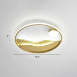 Metal Sunset & Sea Led Ceiling Light With Halo Ring For Bedroom Flush Mounting Gold / 19.5’ White