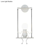 Metal Swing Shape Wall Sconce With Little People Decoration - Modern 1 Light Fixture In