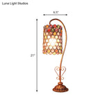 Metal Table Lamp - Vintage Red/Pink/Yellow Dome/Globe/Cylinder Design With Curved Arm For Living