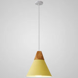 Metal Tapered Hanging Light - Nordic Style 1-Light Restaurant Pendant Lamp With Wooden Top Yellow /
