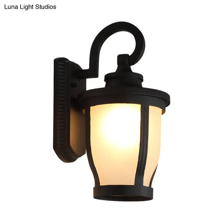 Metal Wall Light With Frosted Glass Shade - Traditional Outdoor Lamp In Black