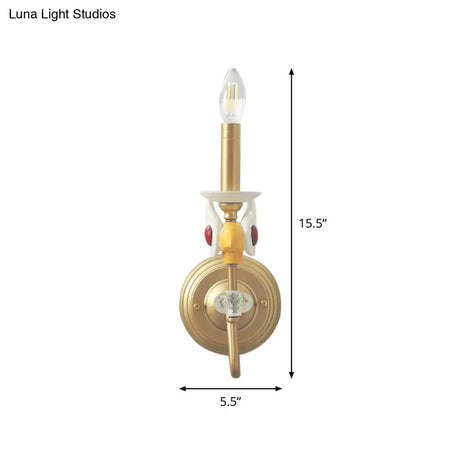 Metal Wall Mount Light: Candelabra Single Bulb Gold Sconce For Kids Bedroom