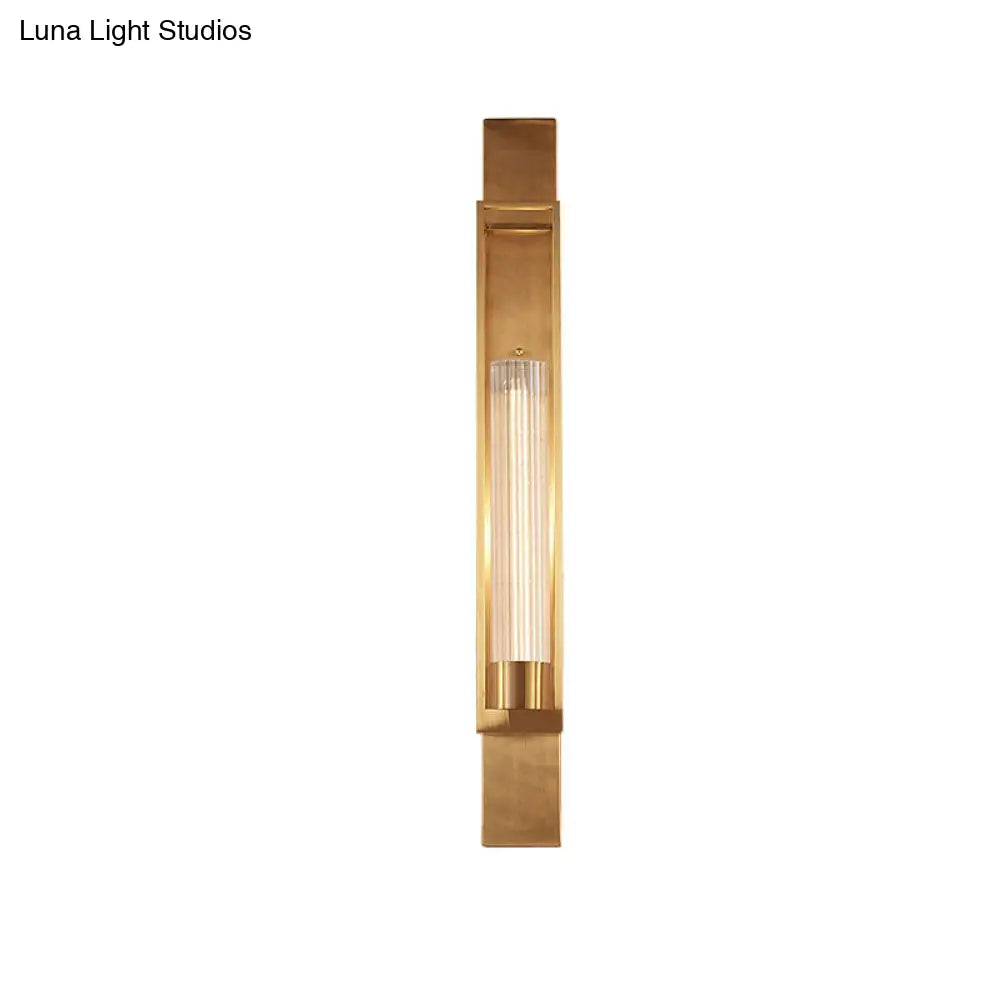 Metal Wall Sconce Lighting - Luxury 1-Bulb Gold Living Room Light With Clear Glass Shade