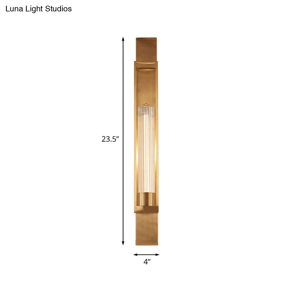 Metal Wall Sconce Lighting - Luxury 1-Bulb Gold Living Room Light With Clear Glass Shade