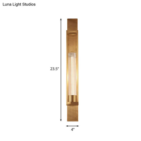 Metal Wall Sconce Lighting - Luxury 1-Bulb Gold Living Room Light With Clear Glass Shade