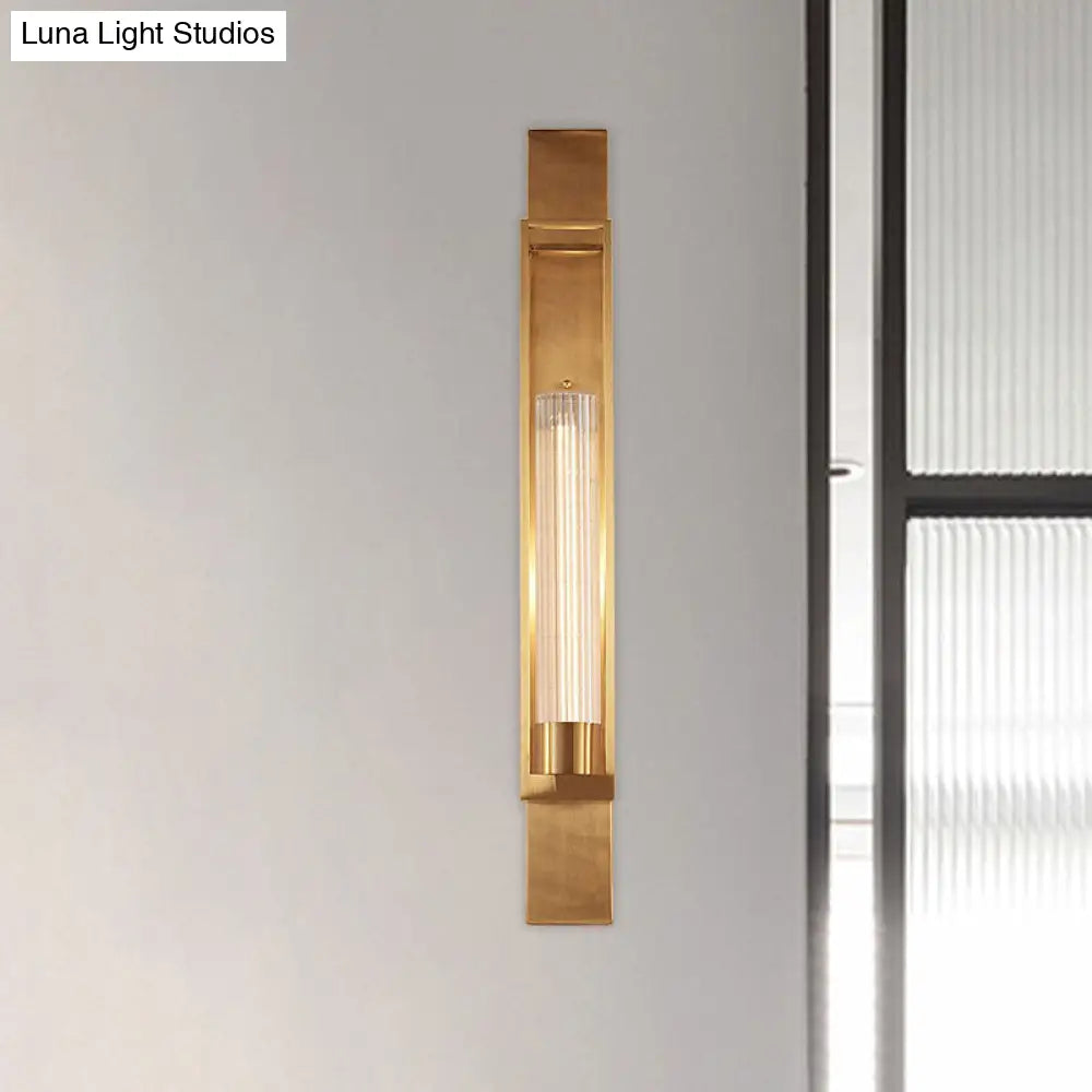 Metal Wall Sconce Lighting - Luxury 1-Bulb Gold Living Room Light With Clear Glass Shade