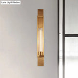 Metal Wall Sconce Lighting - Luxury 1-Bulb Gold Living Room Light With Clear Glass Shade