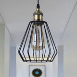 Metal Wire Cage Pendant Lamp - Black/Brass Warehouse Style Dining Table Lighting Black / C