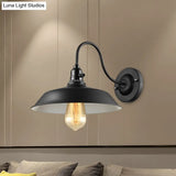 Metallic Barn Shade Wall Lamp - Industrial Bedroom Lighting In Black