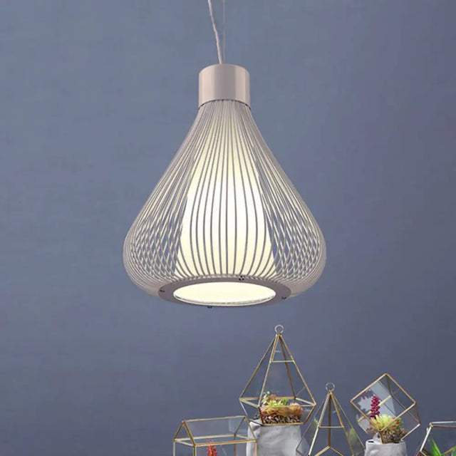 Metallic Black/White Teardrop Cage Ceiling Pendant Light Fixture White