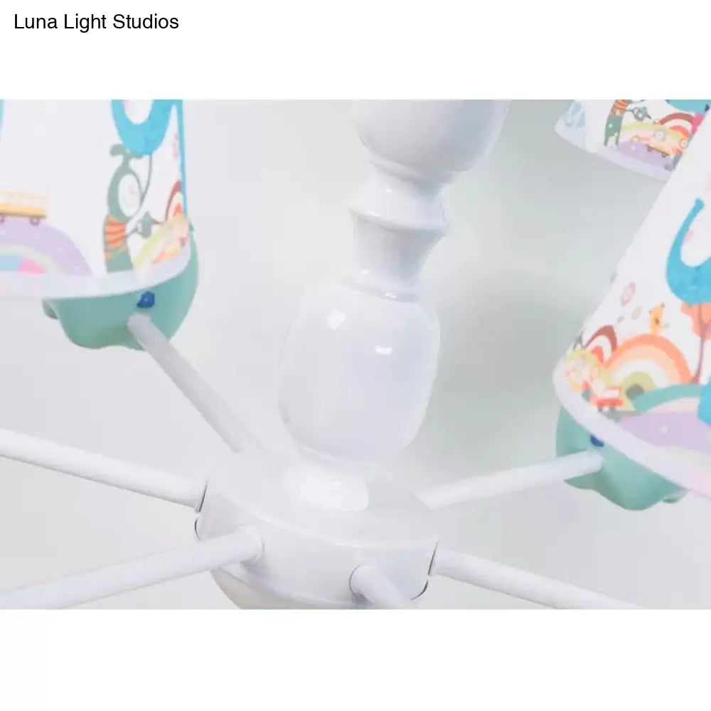 Metallic Blue Elephant Pendant Lamp With Coolie Shade Chandelier For Nursing Room