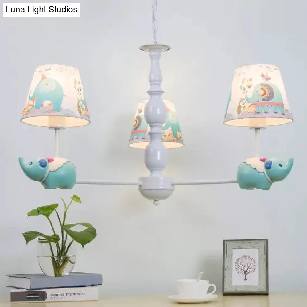 Metallic Blue Elephant Pendant Lamp With Coolie Shade Chandelier For Nursing Room