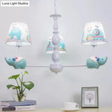 Metallic Blue Elephant Pendant Lamp With Coolie Shade Chandelier For Nursing Room