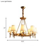Metallic Candlestick Chandelier Pendant Light With Bucket Fabric Shade - Classic Lighting For Living