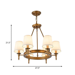 Metallic Candlestick Chandelier Pendant Light With Bucket Fabric Shade - Classic Lighting For Living