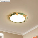 Metallic Cartoon Led Flush Mount For Kids Bedroom With Wooden Decor