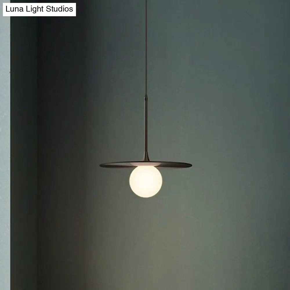 Metallic Ceiling Light with White Glass Shade - Simple Single-Bulb Pendant Lamp