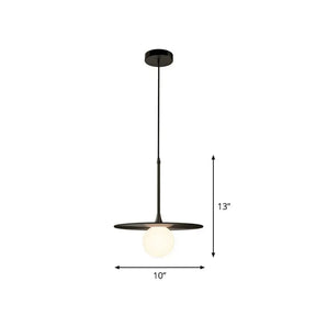 Metallic Ceiling Light with White Glass Shade - Simple Single-Bulb Pendant Lamp Black