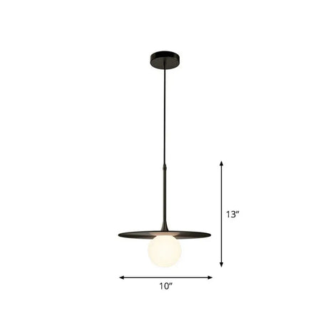 Metallic Ceiling Light with White Glass Shade - Simple Single-Bulb Pendant Lamp Black