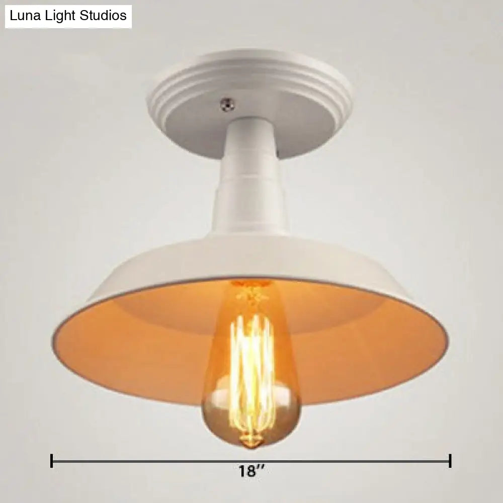 Metallic Ceiling Mounted Industrial Light With White Barn Shade - Semi Mount 10’/14’ Width