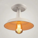 Metallic Ceiling Mounted Industrial Light With White Barn Shade - Semi Mount 10’/14’ Width / 10’