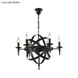 Metallic Chandelier With Spherical Cage Shade - Vintage 6/8 Head Ceiling Light For Restaurants In