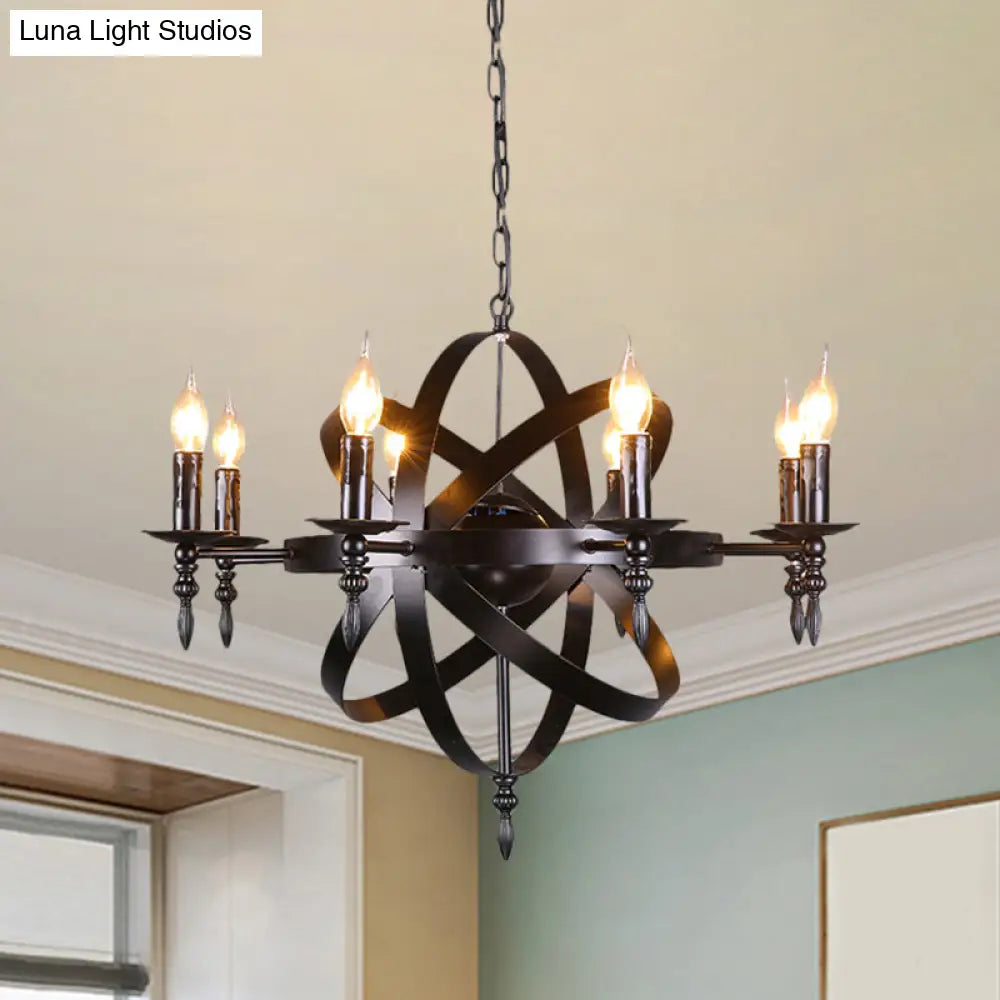 Metallic Chandelier With Spherical Cage Shade - Vintage 6/8 Head Ceiling Light For Restaurants In