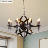 Metallic Chandelier With Spherical Cage Shade - Vintage 6/8 Head Ceiling Light For Restaurants In