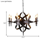 Metallic Chandelier With Spherical Cage Shade - Vintage 6/8 Head Ceiling Light For Restaurants In