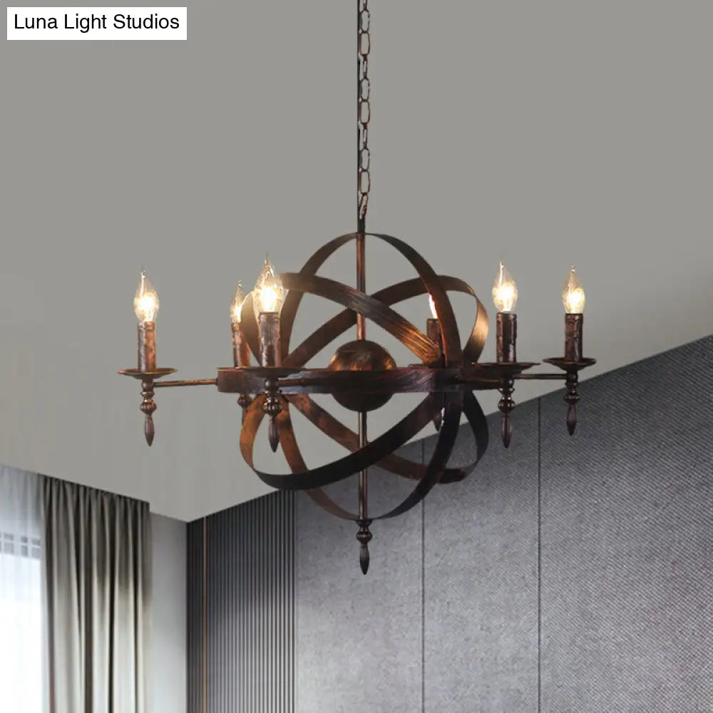 Metallic Chandelier With Spherical Cage Shade - Vintage 6/8 Head Ceiling Light For Restaurants In