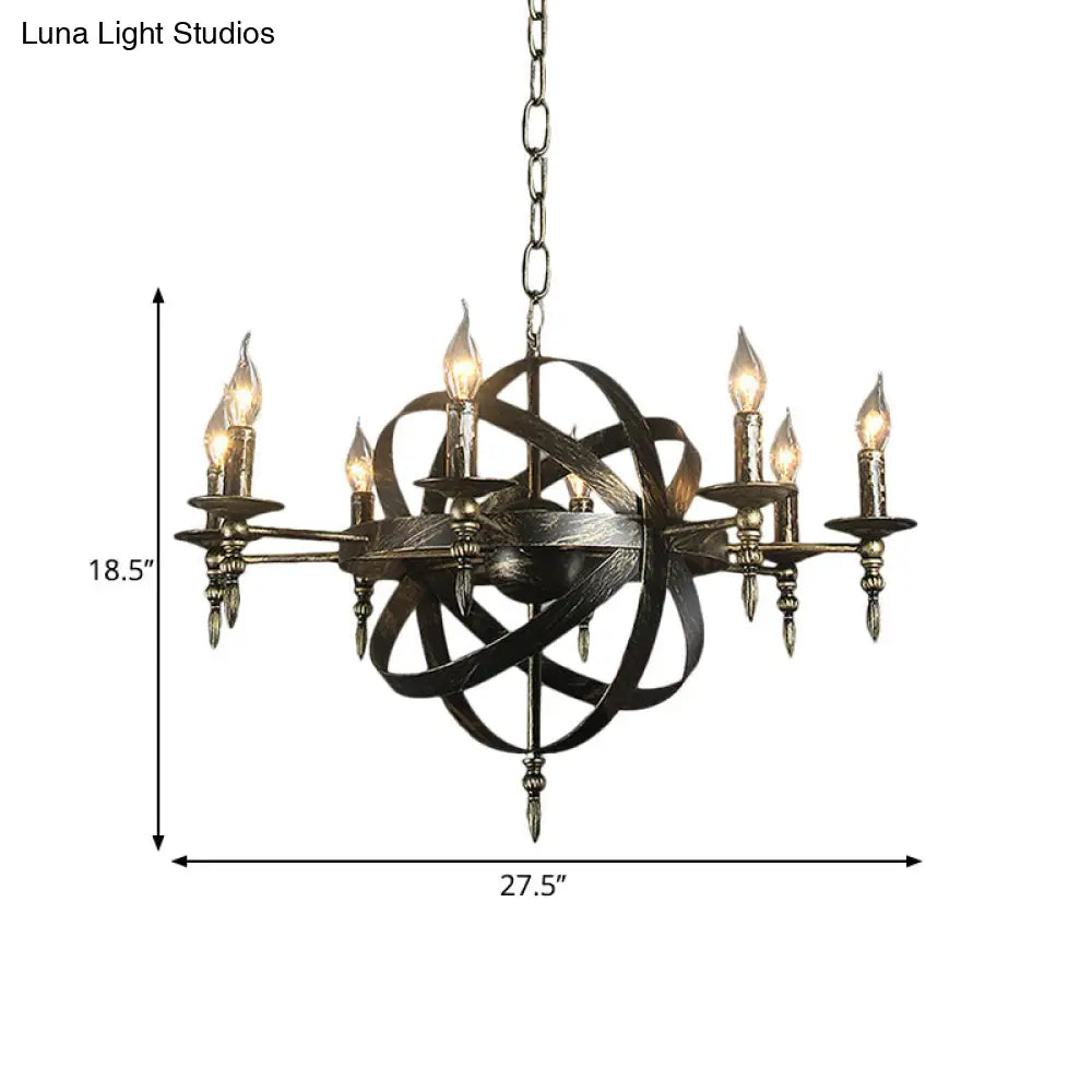 Metallic Chandelier With Spherical Cage Shade - Vintage 6/8 Head Ceiling Light For Restaurants In