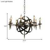 Metallic Chandelier With Spherical Cage Shade - Vintage 6/8 Head Ceiling Light For Restaurants In