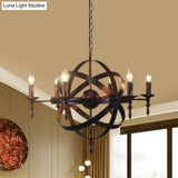 Metallic Chandelier With Spherical Cage Shade - Vintage 6/8 Head Ceiling Light For Restaurants In