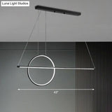Metallic Circle And Line Led Restaurant Light In Black Modern Island Lighting