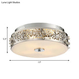 Metallic Drum Flush Lamp With Crystal Accents - 4 - Light Contemporary Ceiling Mount