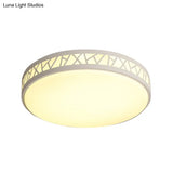 Metallic Drum Led Flush Ceiling Light - Modern White Flushmount Lighting For Bedroom
