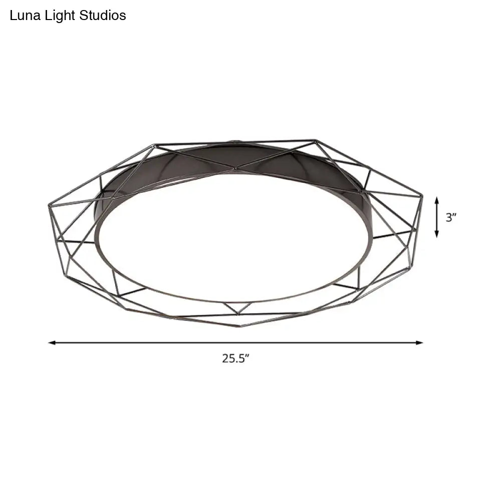 Metallic Flush Mount Ceiling Light – Round Nordic Gold/Black Wire Frame Ideal For Bedroom