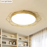 Metallic Flush Mount Ceiling Light – Round Nordic Gold/Black Wire Frame Ideal For Bedroom