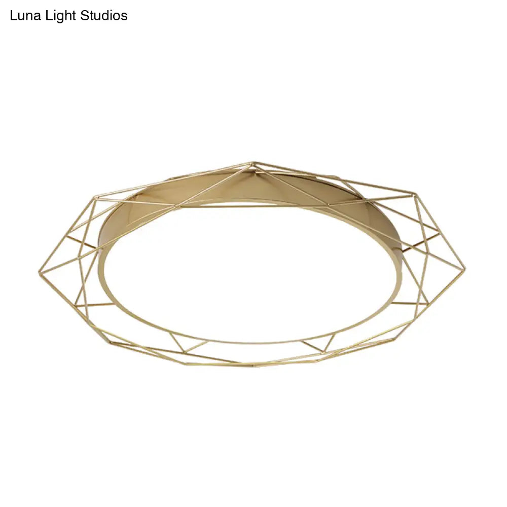 Metallic Flush Mount Ceiling Light – Round Nordic Gold/Black Wire Frame Ideal For Bedroom