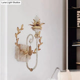 Metallic Gold Farmhouse Wall Lamp With Vine Decor - Mount Candelabra