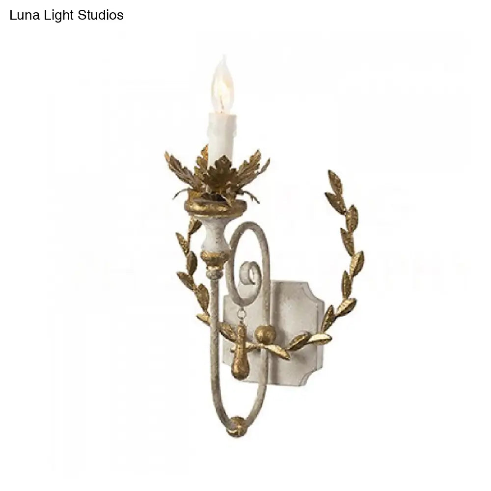 Metallic Gold Farmhouse Wall Lamp With Vine Decor - Mount Candelabra