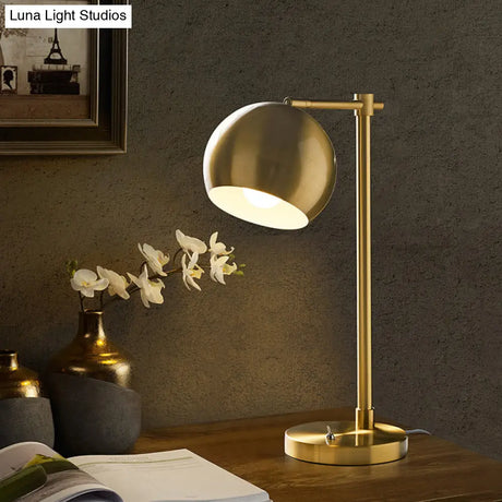 Metallic Gold Led Ball Night Lamp For Bedroom With Plug-In Cord - Industrial Desk Lighting