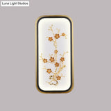 Metallic Gold Led Wall Mounted Light Fixture - Oriental Style Plum Blossom Mural Design
