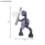 Metallic Grey Industrial Robot Task Light Night Table Lamp With Water Pipe Design