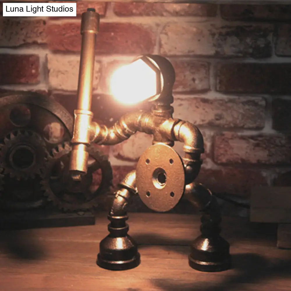 Metallic Grey Industrial Robot Task Light Night Table Lamp With Water Pipe Design