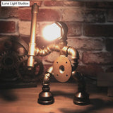 Metallic Grey Industrial Robot Task Light Night Table Lamp With Water Pipe Design