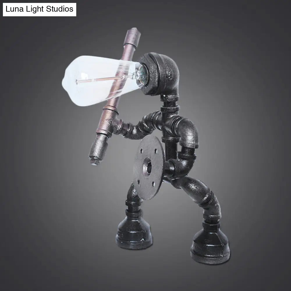 Metallic Grey Industrial Robot Task Light Night Table Lamp With Water Pipe Design