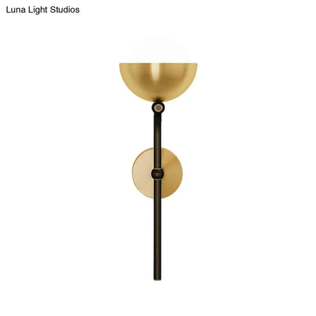 Metallic Hemisphere Wall Sconce With Orb White Glass Shade In Brass/Black And Gold - Traditional