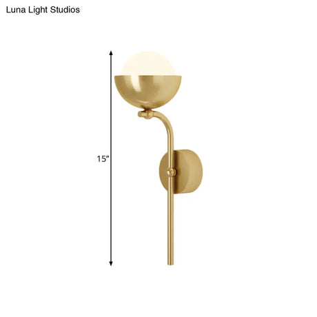 Metallic Hemisphere Wall Sconce With Orb White Glass Shade In Brass/Black And Gold - Traditional