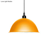 Metallic Industrial Ceiling Pendant Light - 1 Head Hanging Lamp With Dome Shade In Red/Yellow For